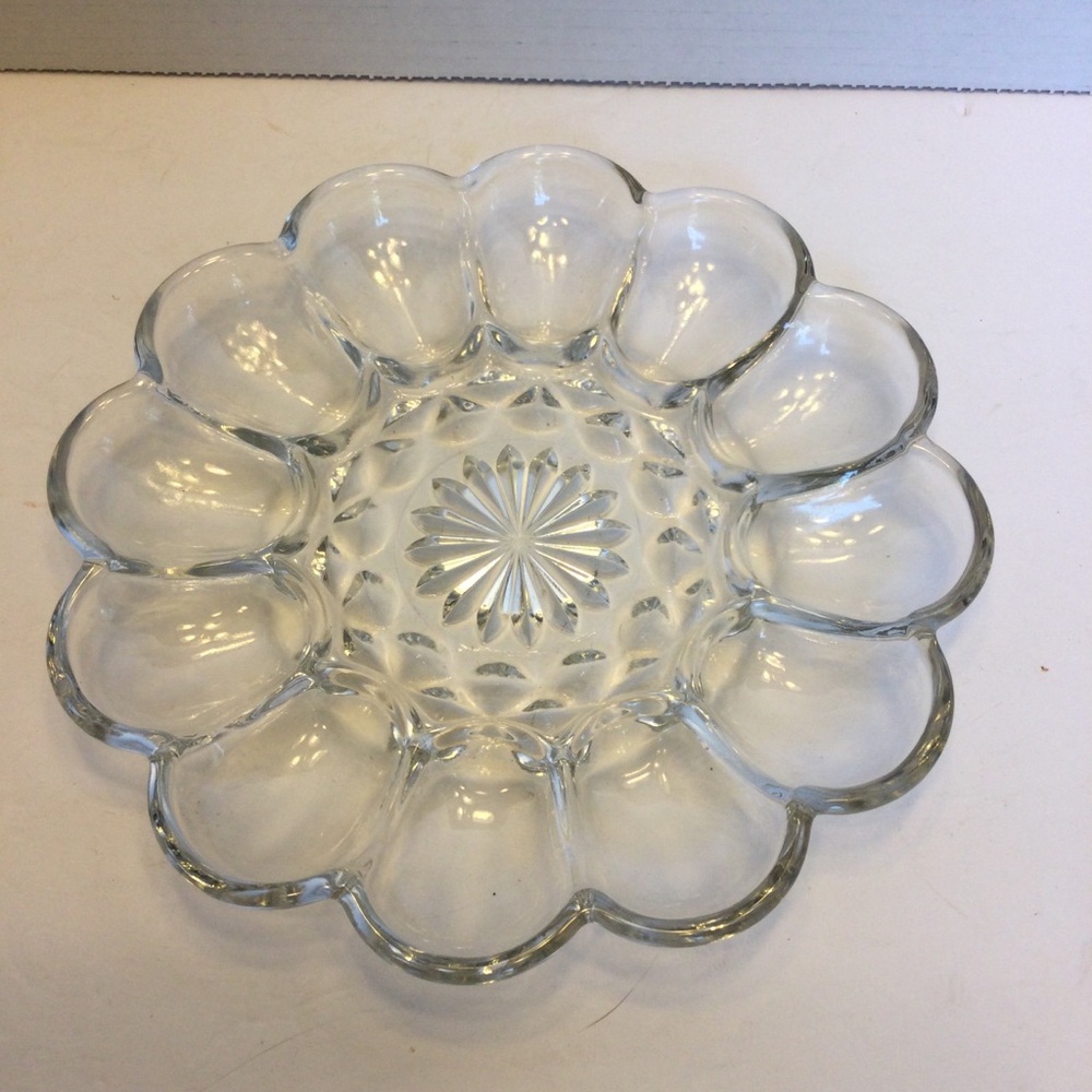 Vintage Anchor Hocking Deviled Egg Clear Glass Plate Dish Serving
